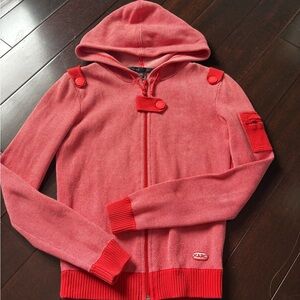 Marc Jacobs Coral-Red Hooded Zip Knit Sweater